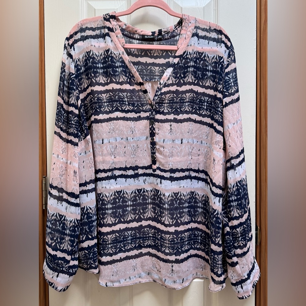 a.n.a Striped Navy and Pink Blouse